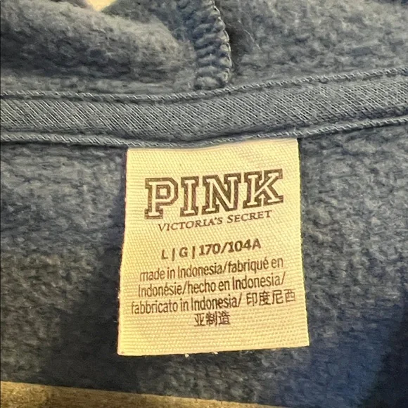 PINK Victoria's Secret Dusty Blue Pullover Hoodie Size Large - Picture 2 of 14